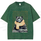 Unisex Bear Wearing a Scarf Printed Washed Tee