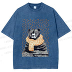 Unisex Bear Wearing a Scarf Printed Washed Tee