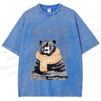 Unisex Bear Wearing a Scarf Printed Washed Tee