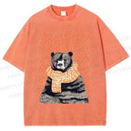 Unisex Bear Wearing a Scarf Printed Washed Tee