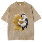 Unisex Cat Holding a Taiyaki Printed Washed Tee