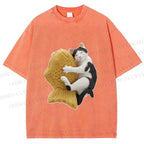 Unisex Cat Holding a Taiyaki Printed Washed Tee