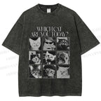Unisex Which Cat Are You Today Printed Washed Tee