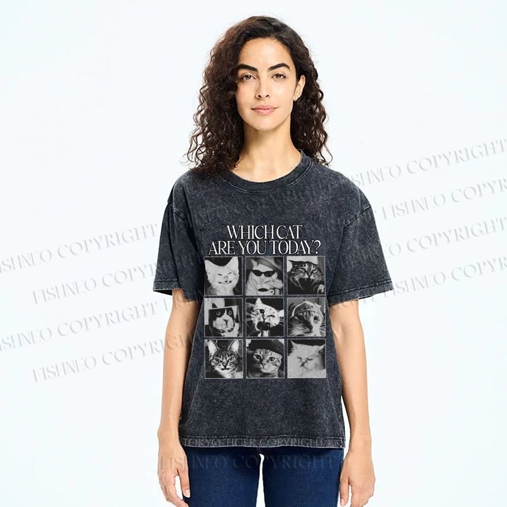 Unisex Which Cat Are You Today Printed Washed Tee