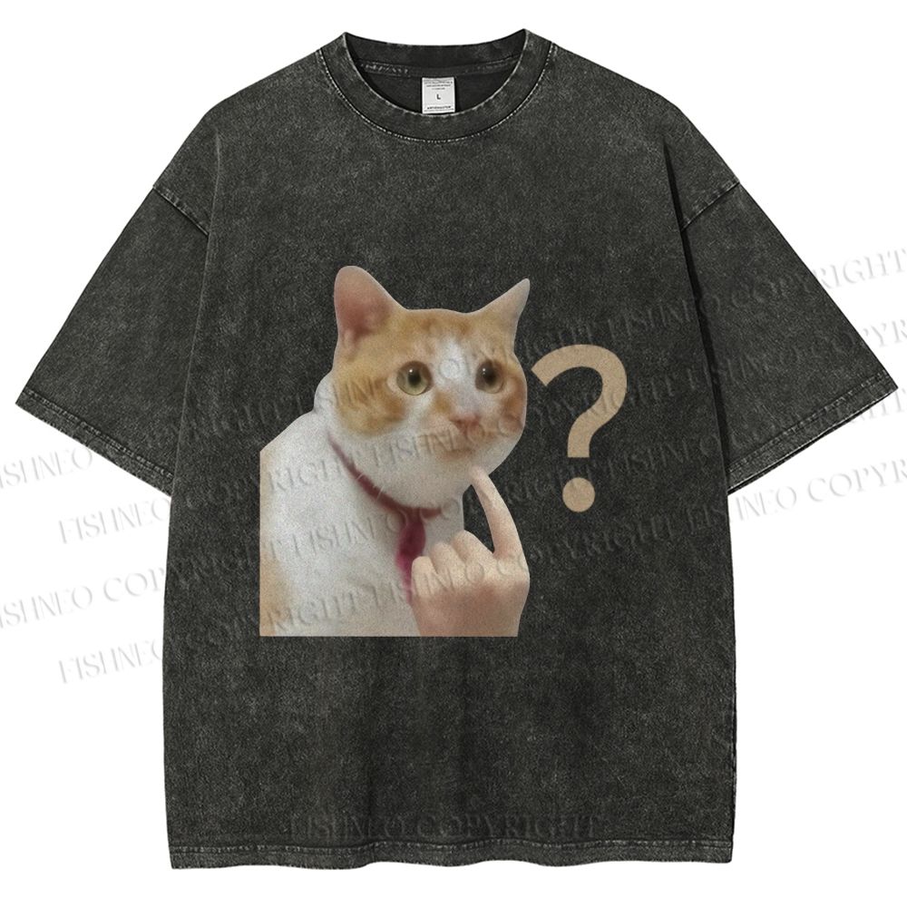Unisex Funny Me? Cat Meme Printed Washed Tee