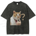 Unisex Funny Me? Cat Meme Printed Washed Tee