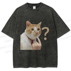 Unisex Funny Me? Cat Meme Printed Washed Tee