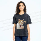 Unisex Funny Me? Cat Meme Printed Washed Tee