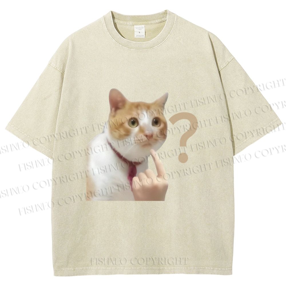 Unisex Funny Me? Cat Meme Printed Washed Tee
