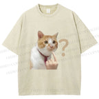 Unisex Funny Me? Cat Meme Printed Washed Tee