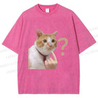 Unisex Funny Me? Cat Meme Printed Washed Tee
