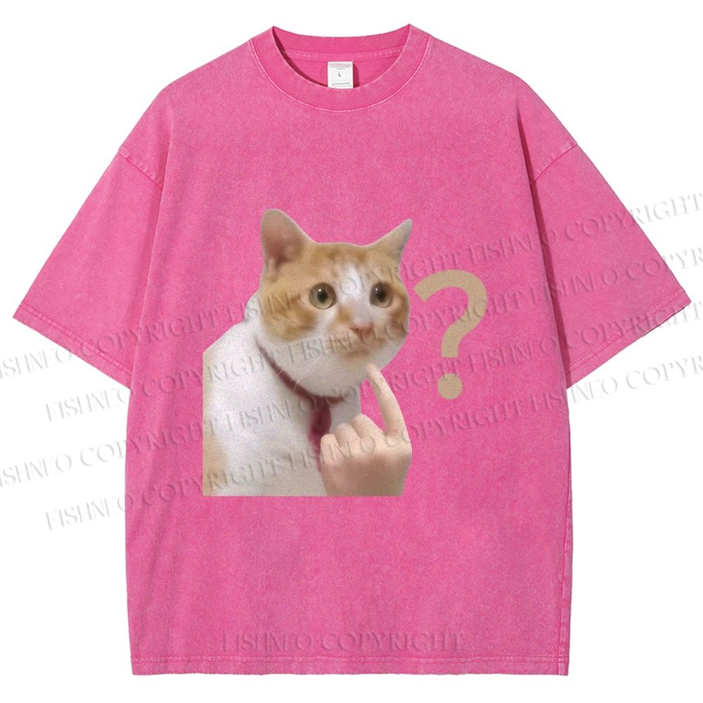 Unisex Funny Me? Cat Meme Printed Washed Tee