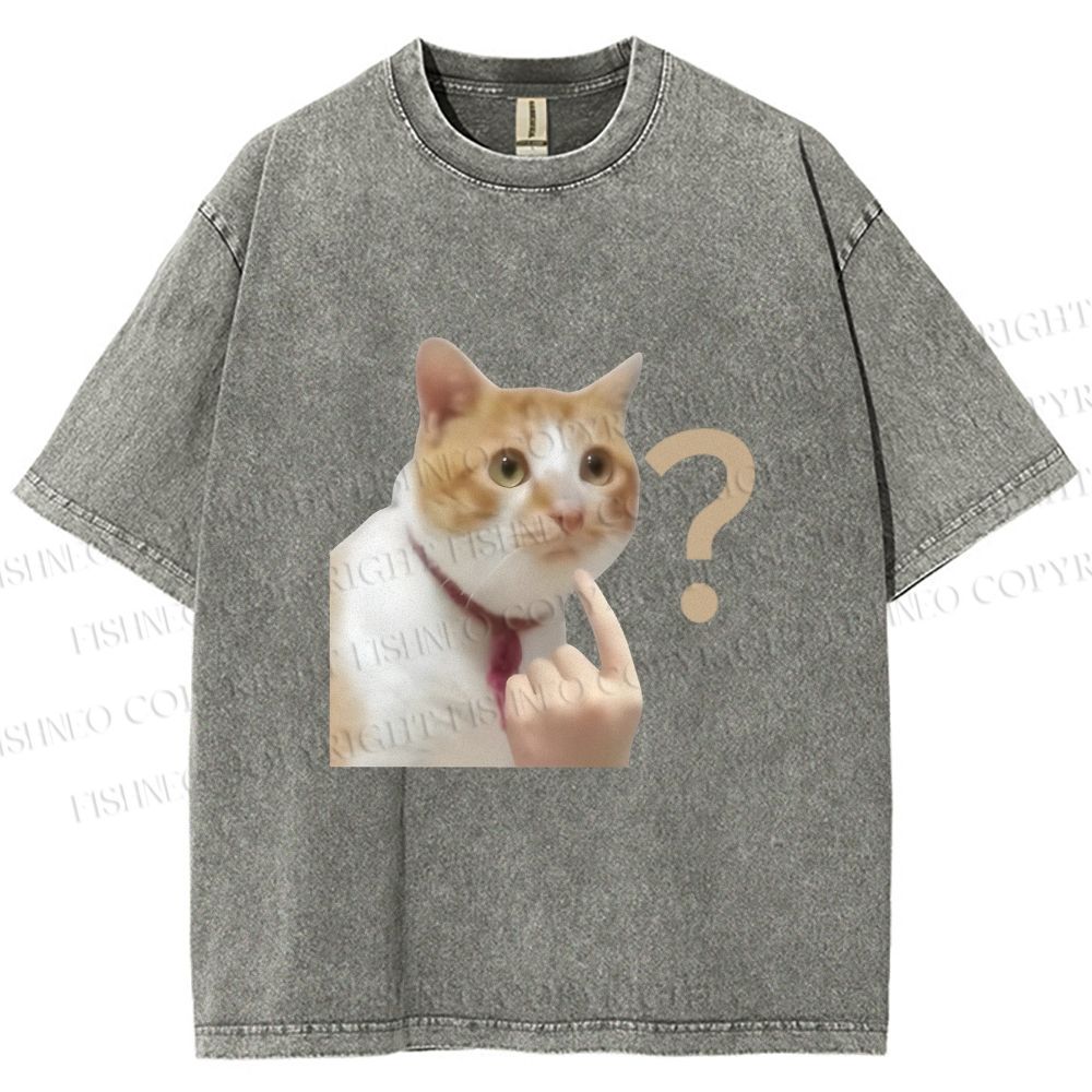 Unisex Funny Me? Cat Meme Printed Washed Tee