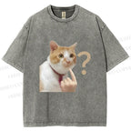 Unisex Funny Me? Cat Meme Printed Washed Tee