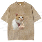 Unisex Funny Me? Cat Meme Printed Washed Tee