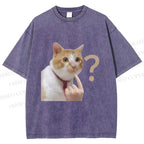 Unisex Funny Me? Cat Meme Printed Washed Tee
