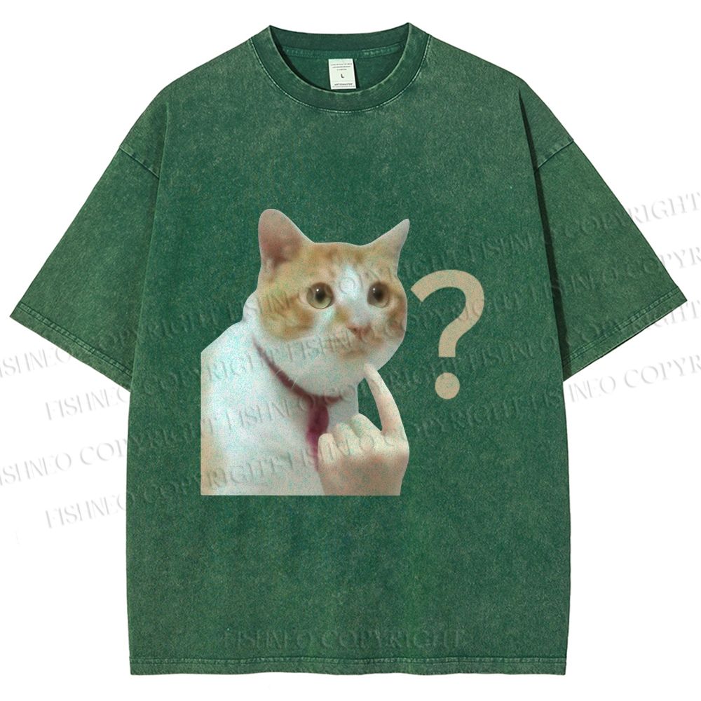 Unisex Funny Me? Cat Meme Printed Washed Tee