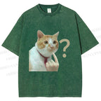 Unisex Funny Me? Cat Meme Printed Washed Tee
