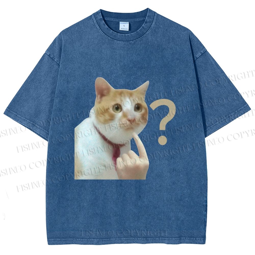 Unisex Funny Me? Cat Meme Printed Washed Tee