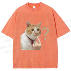 Unisex Funny Me? Cat Meme Printed Washed Tee