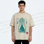 Unisex Vintage Japanese Octopus Printed Washed Tee