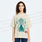 Unisex Vintage Japanese Octopus Printed Washed Tee