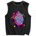 Unisex Turtle Monster With Skulls Printed Washed Tank Top