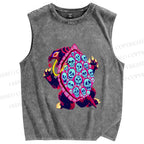 Unisex Turtle Monster With Skulls Printed Washed Tank Top