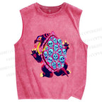 Unisex Turtle Monster With Skulls Printed Washed Tank Top