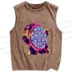 Unisex Turtle Monster With Skulls Printed Washed Tank Top