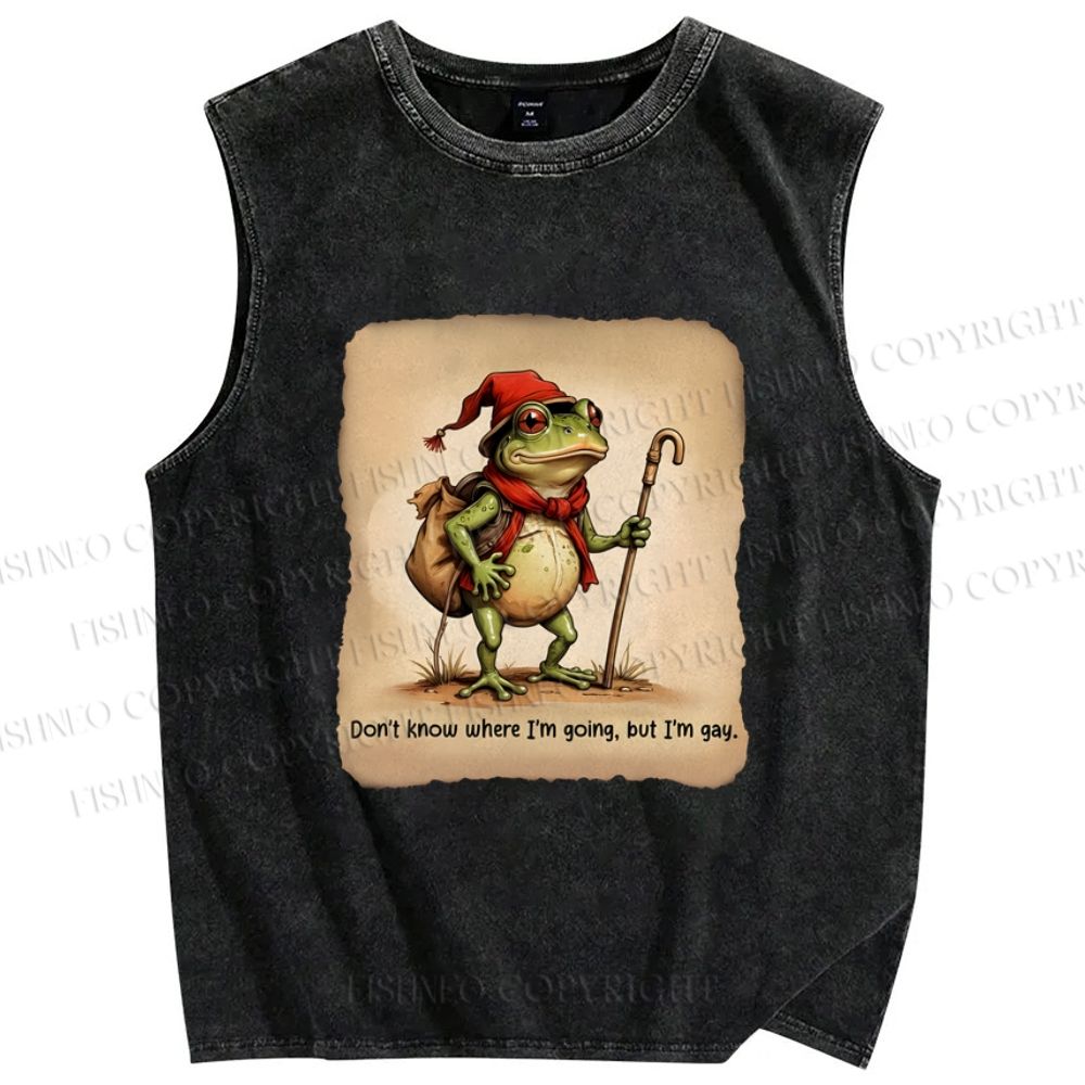 Unisex Adventurer Frog Printed Washed Tank Top