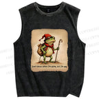 Unisex Adventurer Frog Printed Washed Tank Top