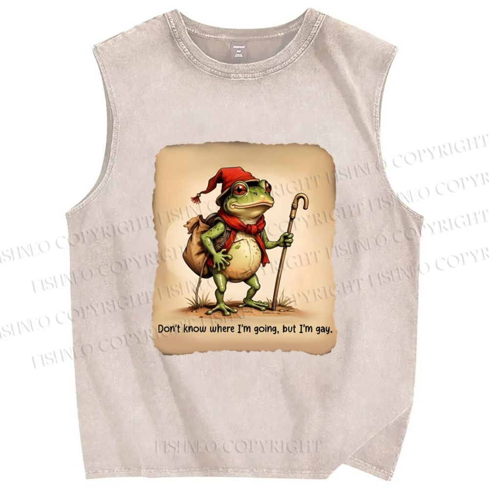 Unisex Adventurer Frog Printed Washed Tank Top