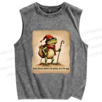 Unisex Adventurer Frog Printed Washed Tank Top