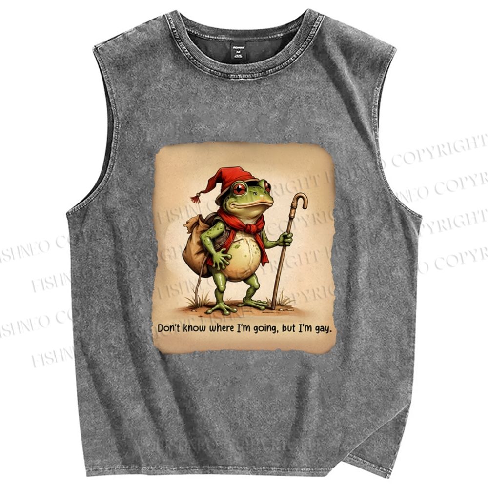 Unisex Adventurer Frog Printed Washed Tank Top