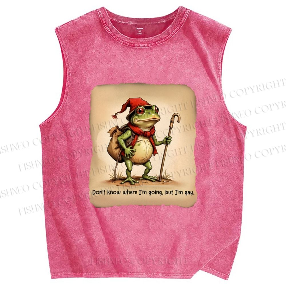 Unisex Adventurer Frog Printed Washed Tank Top