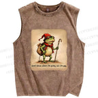 Unisex Adventurer Frog Printed Washed Tank Top