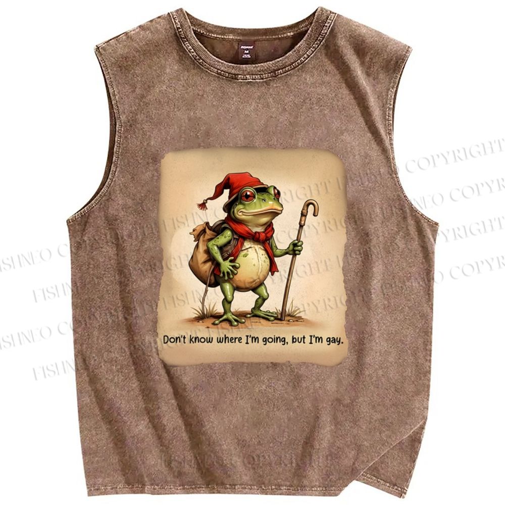 Unisex Adventurer Frog Printed Washed Tank Top