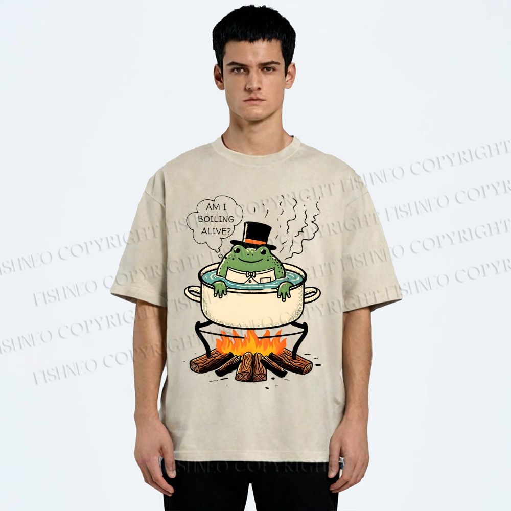 Unisex Boiling Frog Fable Printed Washed Tee