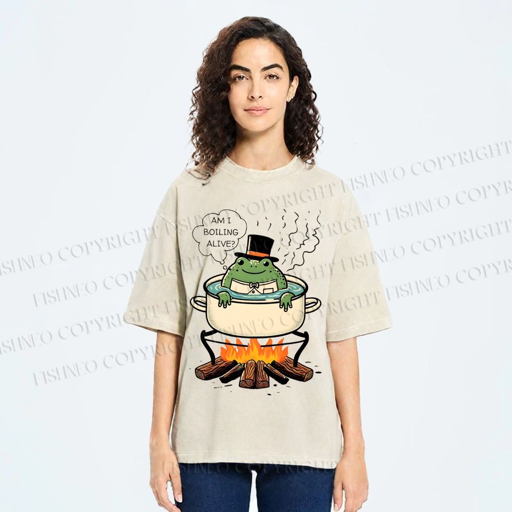 Unisex Boiling Frog Fable Printed Washed Tee
