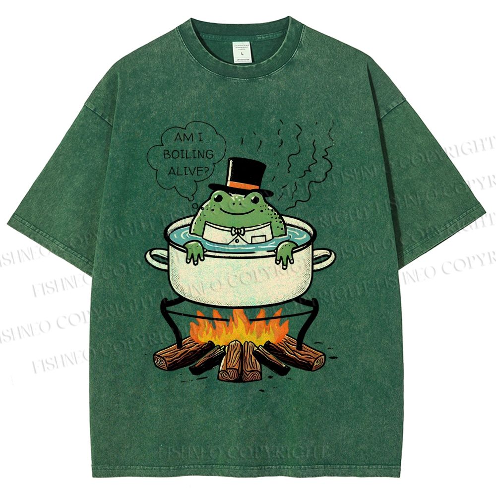 Unisex Boiling Frog Fable Printed Washed Tee