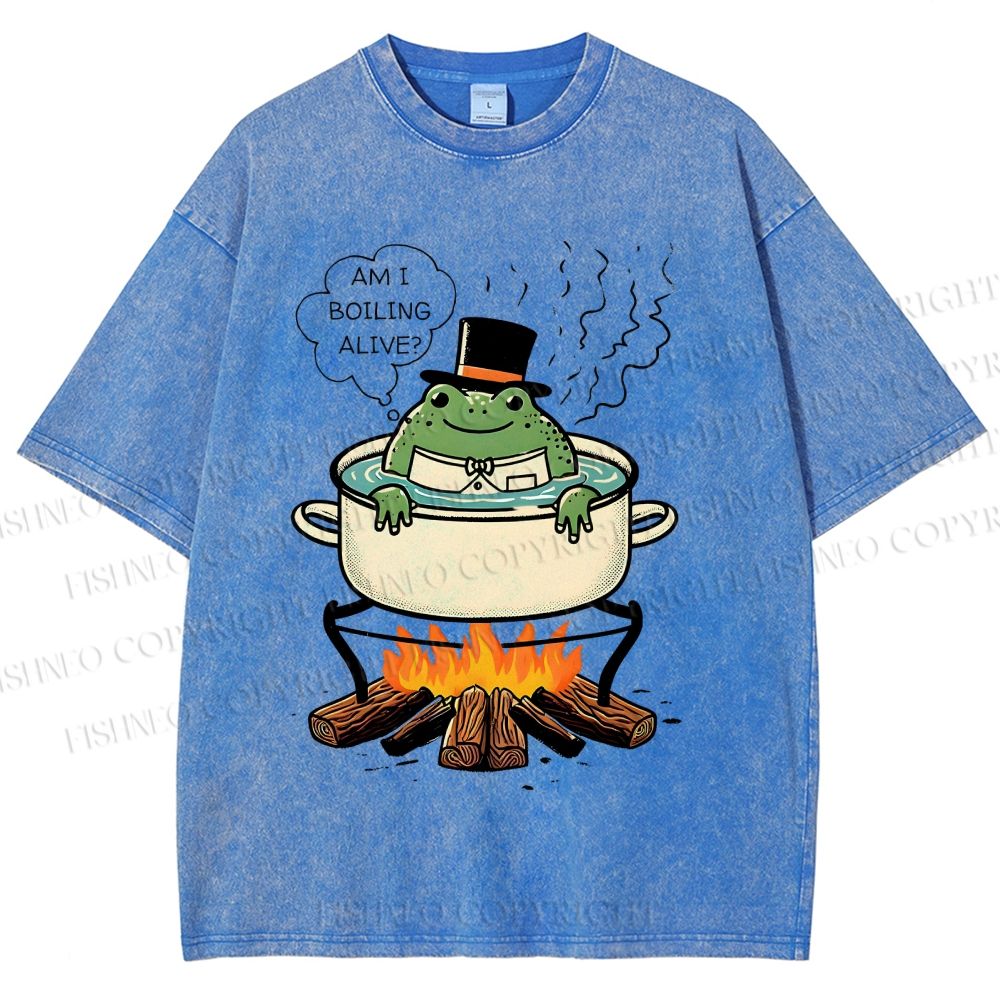 Unisex Boiling Frog Fable Printed Washed Tee