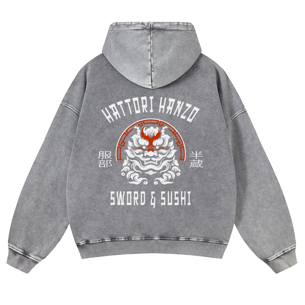 Hattori Hanzo Komainu Vintage Washed Cotton Back Art Hoodie