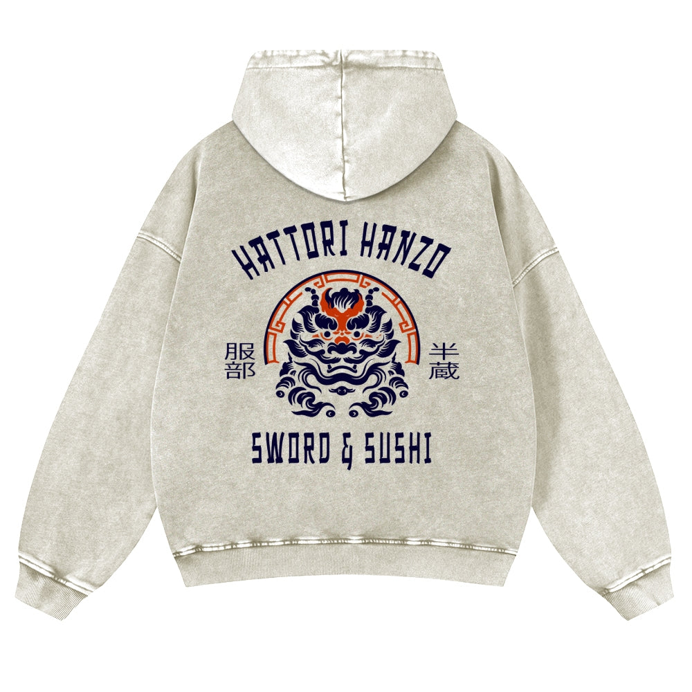 Hattori Hanzo Komainu Vintage Washed Cotton Back Art Hoodie