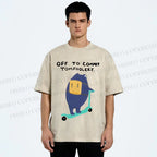 Unisex Frog Skateboarding Printed Washed Tee