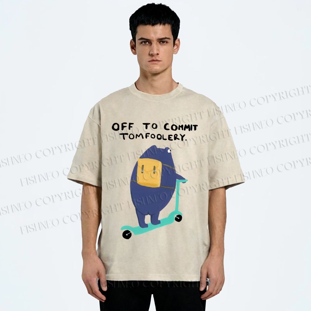 Unisex Frog Skateboarding Printed Washed Tee
