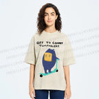 Unisex Frog Skateboarding Printed Washed Tee
