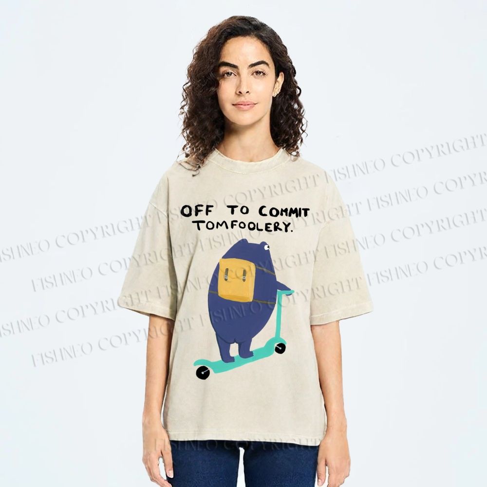 Unisex Frog Skateboarding Printed Washed Tee