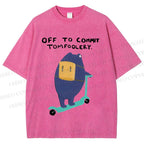 Unisex Frog Skateboarding Printed Washed Tee