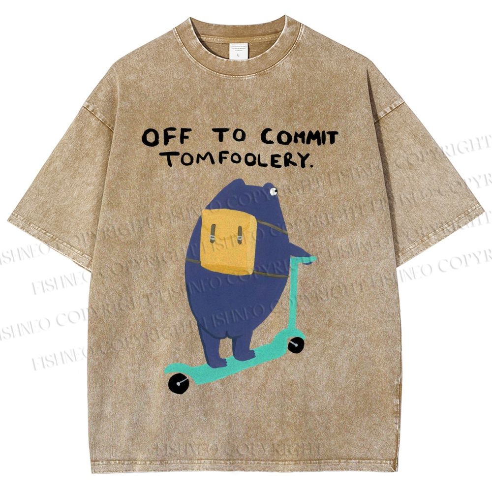 Unisex Frog Skateboarding Printed Washed Tee